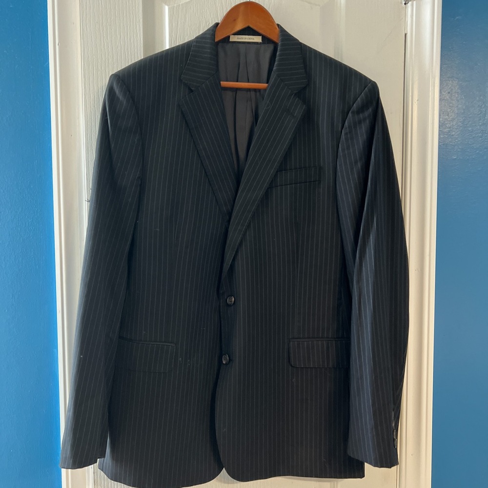 Lauren Ralph Lauren Mens 44R Trim Fit Pinstripe Wool Blazer Black 2 Button